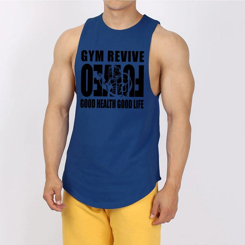 Men′s Sports and Fitness Printed Undershirt Quick Dry Muscle Training Sweat Absorption Breathable Round Neck Sleeveless Tank Top