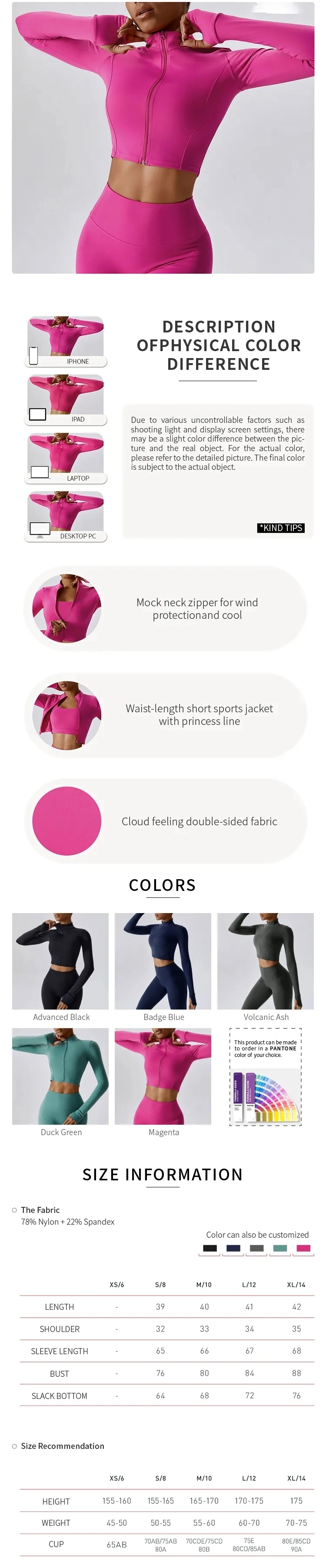 Women′ S Outdoor Outwear Mock Neck Zipper Cropped Top Running Sweatsuit Quick Dry Slim Fit Tracksuit Jackets